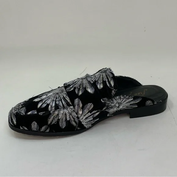 Free People Shoes Black Velvet Mules Silver Embroidered Flowers Size 36 6 - Picture 7 of 14